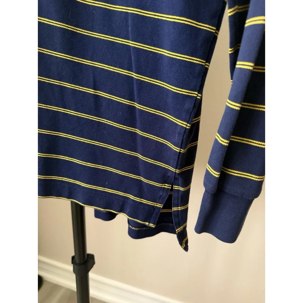 Polo Ralph Lauren Mens M Blue Yellow Striped Long Sleeve Rugby Polo Shirt Cotton